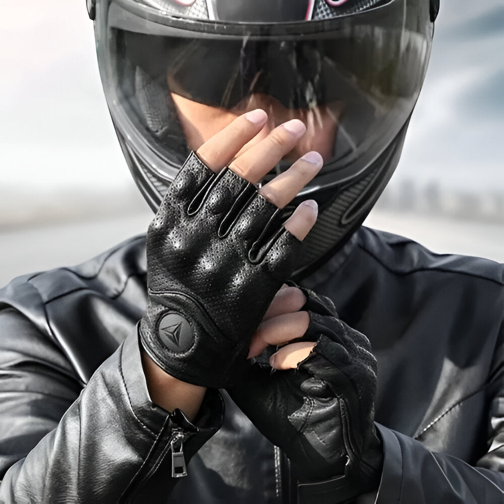 Guantes cortos de cuero para moto Rockbros