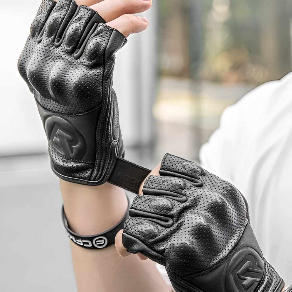 Guantes cortos de cuero para moto Rockbros