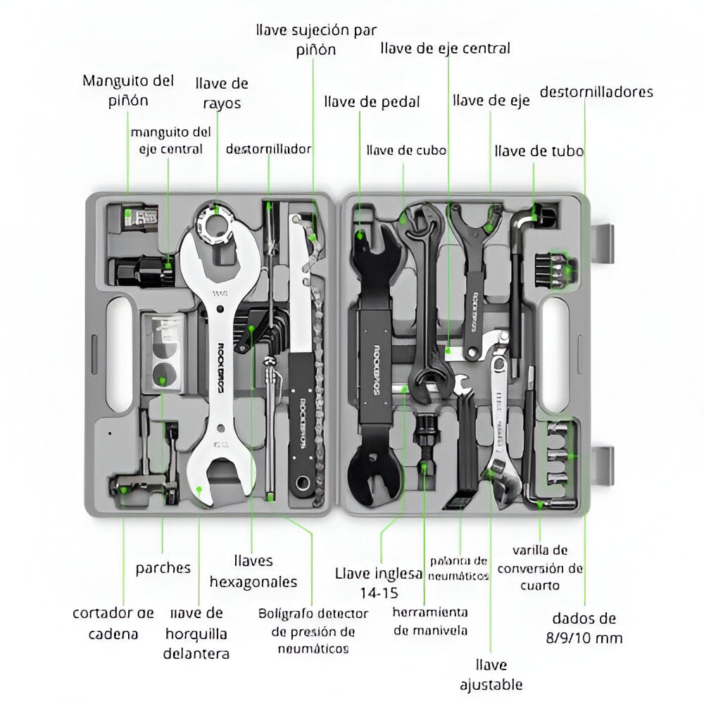 Set de herramientas profesional para reparación de bicicletas Rockbros