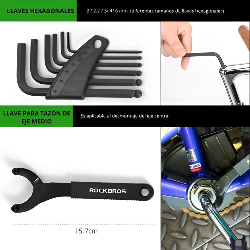 Set de herramientas profesional para reparación de bicicletas Rockbros