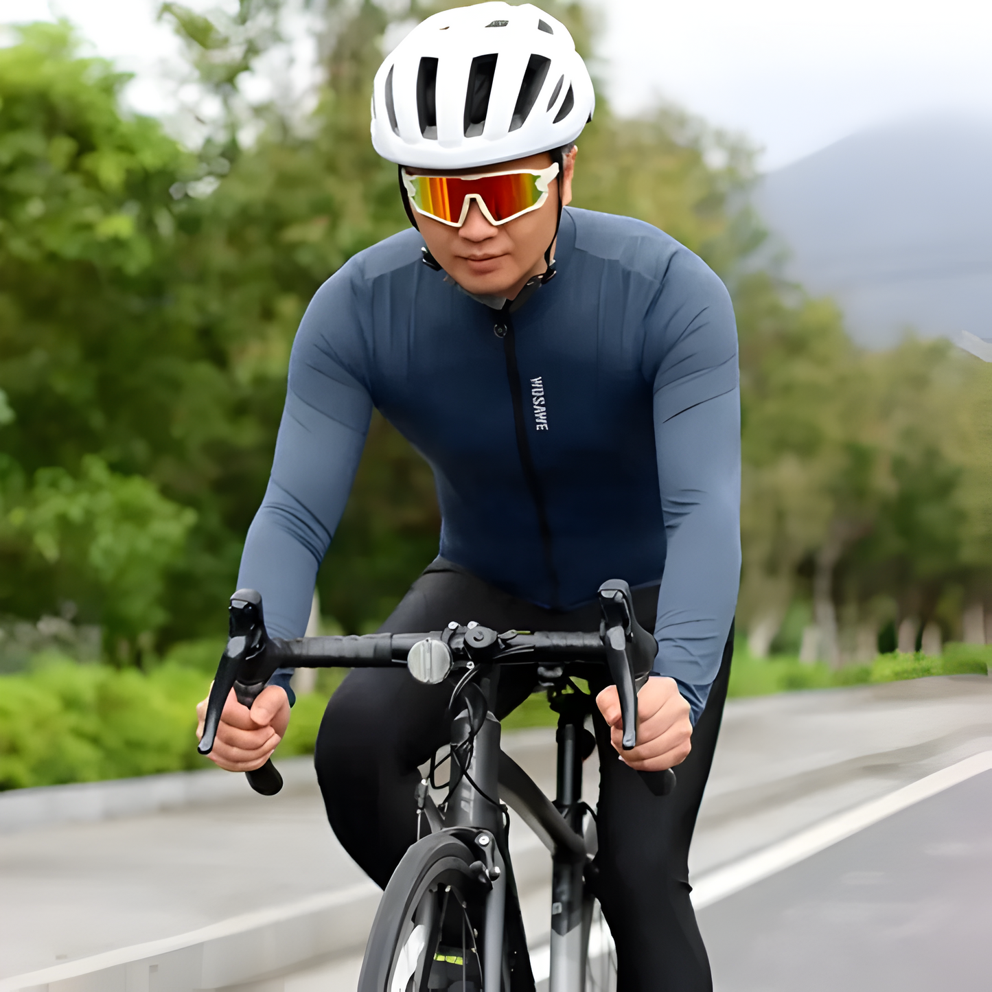 Jersey Manga Larga azul de ciclismo Wosawe