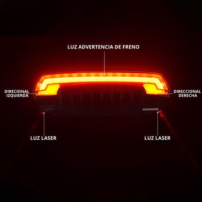 Luz led trasera para bicicleta con laser direccional y control remoto